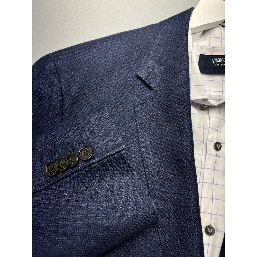 NWOT Banana Republic 42R Navy Linen Herringbone Blazer Slim Fit Tailored Sport